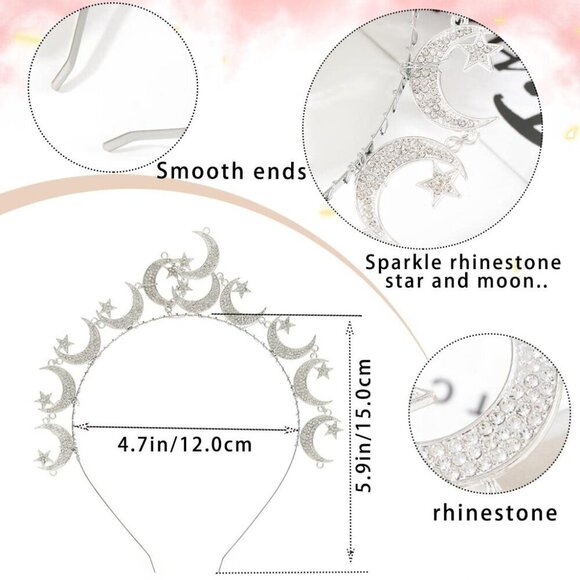 Sparkly Star Moon Halo Headband Silver Rhinestones for Women Party Cosplay main image 6